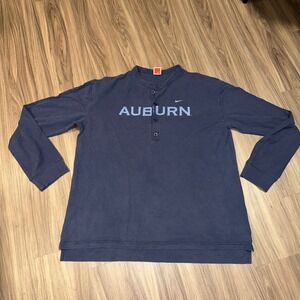 Nike Team Auburn Long Sleeve Henley Shirt XXL Navy‎ Vintage Wash Embroidery